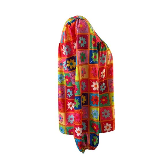 Retro-Inspired Floral Print Artsy Long Sleeve Blouse Multicolor Womens Small - Picture 4 of 10